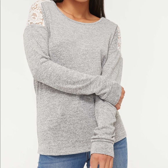 ARDENE Grey Long Sleeve Shirt with Lace - Picture 2 of 5